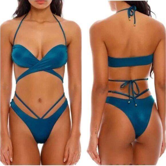 NEW Agua Bendita blue Egle Thoughts reversible bikini bottom, size L - Picture 10 of 12